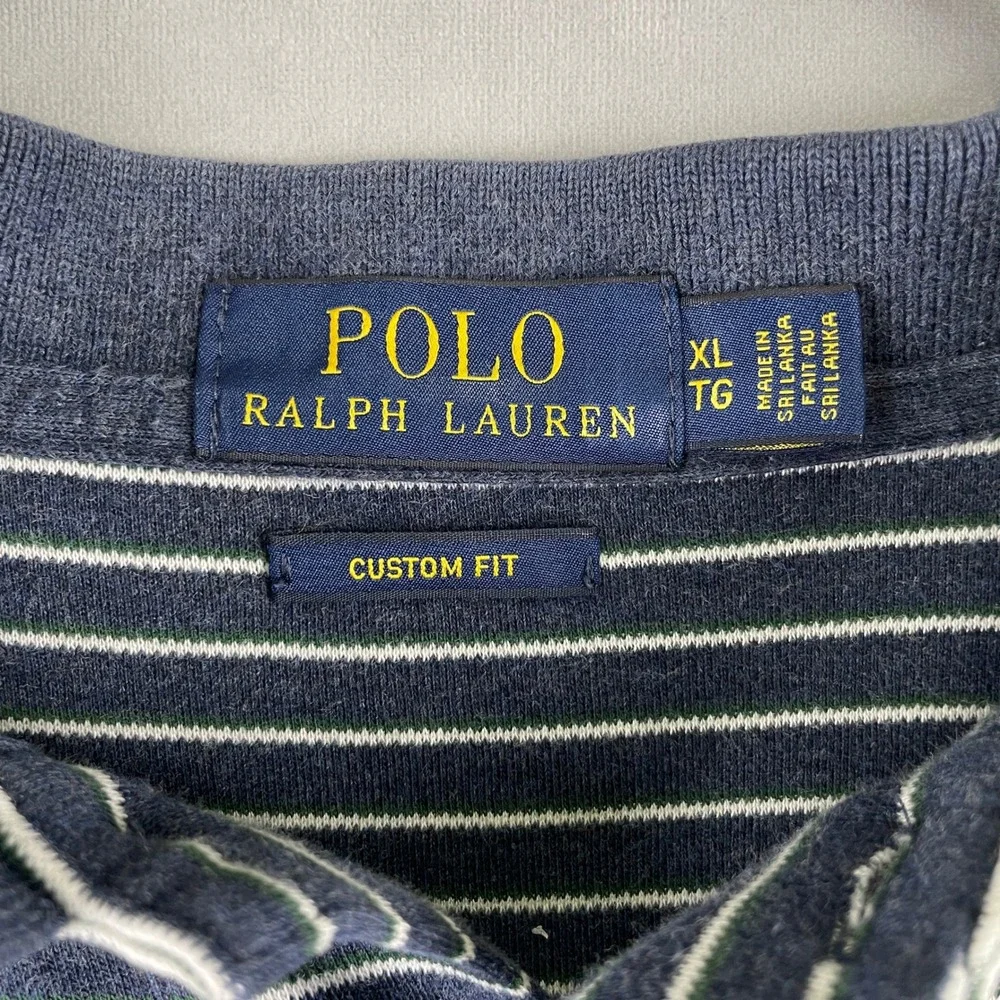 Polo Ralph Lauren Mens XL Custom Fit Striped Preppy Polo Shirt Blue Green Cotton